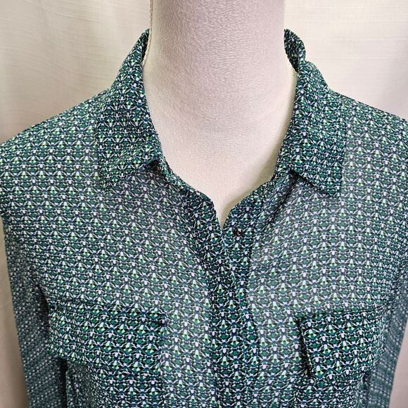 I Heart Ronson Teal Button Front Blouse Size Medium - Picture 3 of 10